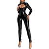 Generisch Wetlook, tuta da donna in lattice, sexy, per clubwear, laccato, tessuto lucido, in pelle laccata, slim fit, costume da club, Nero , 3XL