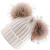 Brillabenny Cappello Misto Lana con Due PON PON in Vera Pelliccia Beige, Cuffia Berretto Donna Ragazza Luxury Hat Fur