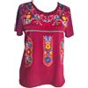 Mavis Laven Camicia da Donna Estiva Bohemien con Ricamo Messicano, Mezza Manica, Scollo a V, Vino Rosso, L