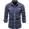 Oanviso Camicia da Uomo in Velluto a Coste Button-Down Camicia a Maniche Lunghe Camicia con Revers e Tasca sul Petto Casual Business Camicia Camicia Classica Tinta Unita A Blu Navy M