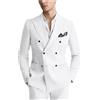 Stillluxury Set da uomo in lino 2 pezzi giacca pantaloni doppio petto estivo leggero vestito per affari casual, bianco, XS