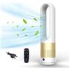 EagerMinds Ventilatore senza rotore con purificatore d'aria, torre 18 pollici tranquilla con telecomando, 8 velocità, oscillazione 80°, 8H, display LED, per camera (oro)