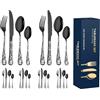 Generic Set di posate per 6 persone, posate con teschio, in acciaio inox, 24 pezzi, forchette e cucchiai portatili, posate per mangiare in cucina a casa, campeggio