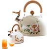 Eoixuqba Bollitore di tè floreale, bollitore di tè floreali fischiati,Home Kettle - 3L di fischietti retrò floreale con manico per la cottura top home decorazione da cucina