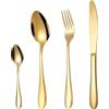Frilla Set di posate 24 pezzi oro set di posate da tavola - coltello, forchetta, cucchiaio, posate in acciaio inox, lavabili in lavastoviglie, posate di lusso con design elegante - oro - LUXCUTLERY