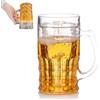 Generic Bicchieri da birra finti da 400 ml, a doppio strato, in plastica, con manici, per scherzi e feste