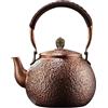 Muzrunq Bollitore per il tè in rame, bollitore in rame rosso da 1500 ml con manico antiscivolo, teiera martellata vintage, tè con fori per filtro per piano cottura