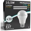 Eurocali 30 x Lampadine LED E27 10.5W Opaca (1055 lumen equivalenti a 75W) - Forma: Goccia A60 - Luce Bianco Caldo 3000K - Fascio Luminoso 200°