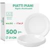 ecodrinks - 500 Piatti Piani Bianchi da Ø21cm - RIUTILIZZABILI - Base Antiscivolo, Robusti e Lavabili - Ideali per Sagre, Feste, Eventi - Scelta Ecologica e Sostenibile