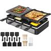 Zilan Dispositivo per raclette per 8 persone, griglia da tavolo, barbecue elettrico, con piastra in pietra naturale e rivestita, elemento riscaldante in acciaio inox, 1400 Watt