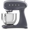 Smeg, Impastatrice Planetaria SMF03GREU, 10 Livelli di Velocità, Funzione Smooth Start, Ciotola da 4,8 L, Sicurezza Blocco Motore, 3 Fruste, Gancio e Coperchio in Dotazione, 800W, Grigio