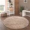 Paco Home Tappeto Salotto Pelo Lungo Rotondo Shaggy Moderno Pelo Lungo Finta Pelliccia Morbido Monocolore, Dimensione:Ø 160 cm tondo, Colore:Beige