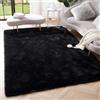 AIMECO Tappeti camera da letto Tappeto Peloso Morbido lungo Soggiorno Carpet stanza da letto pelo piccolo moderno scendiletto salotto moderni Antiacaro Antiscivolo Casa Bambini 100 * 160cm Nero
