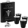 Maverton Fiaschetta nera in metallo, 200ml, 4 bicchieri e mini imbuto