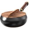Generico Pentola In Ghisa | Pentole In Ghisa Wok,Padella Wok Cinese con Fondo e Coperchio in Legno, Utensili da Cucina per Casa, Appartamento, Ristorante e Uso Commerciale