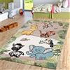 TT Home Tappeto per la camera dei bambini, beige e crema, con gli animali della giungla: giraffe, leoni, scimmie e zebre, Dimensione:140x200 cm
