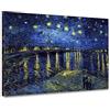 Handmade Notte stellata sul Rodano - Tela quadro in canvas con telaio in legno - Van Gogh- Artyexpress Made in Italy