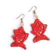 Handmade Orecchini in pizzo pesce, rosso/dorato, Gioielli all'uncinetto, Made in Italy, Bijoux da donna, Lavorazione Artigianale