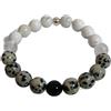 TOTEM by Les Bijoux de Lawrence Bracciale elastico in pietre naturali, diaspro dalmata, magnesite, agata nera, cristallo di rocca craquelé, misura piccola