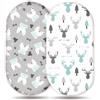 Odot Set di 2 Lenzuolo con Angoli Neonato, Lenzuola per Carrozzina Lenzuola da Culla Copri Fasciatoio Bambino Coprimaterasso in Cotone Morbido con Fascia Elastica (Alce Nordico,82x41cm)
