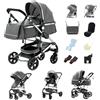 GLOKID passeggino trio 3 in 1, multifunzionale carrozzina pieghevole, navicella+passeggino 2 in 1, ruote antiforatura ammortizzate, completo di accessori (PT739 Grigio)