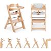 Ms BabyWorld Seggiolone PIEGHEVOLE Full per bambini in legno, completamente pieghevole, evolutivo, seggiolone, ergonomico, regolabile, sicuro, (Naturale/Bianco)