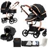 Magic ZC Pelle PU Passeggino Trio, Passeggino 3 in 1 con Doppia Modalità Push Reversibile, Trio Passeggini Neonati con Grande Navicella, Carrozzina Neonati in Alluminio Pieghevole (B518 Black)