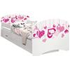 Happy Babies - Letto per Bambini Double Face con cassetto Estraibile, Design Moderno con Bordi sicuri e Materasso in Schiuma anticaduta, 7 cm (02. Cuori Che Cadono, 160X80)