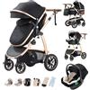 Kakbgee Passeggino 3 in 1, sistema da viaggio ECE R129, maniglia regolabile, zanzariera, telaio in alluminio