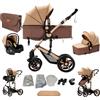 Magic ZC Passeggino Trio, Passeggino 3 in 1 con Doppia Modalità Push Reversibile, Trio Passeggini Neonati in Alluminio Pieghevole, Carrozzina per Neonati con Grande Navicella (588 Khaki)
