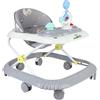 Willonin Girello per neonato, girello, pieghevole, con 4 altezza regolabile, musica + vassoio rimovibile, 6+ mesi, grigio