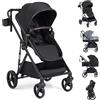 COSTWAY 2 in 1 Passeggino Leggero Pieghevole per Bambini, con Schienale Regolabile, Sedile Reversibile, Tettuccio, Cestello Portaoeggetti, per Neonati per 0-36 Mesi (Nero)