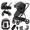 Gcarebb Pushchair, City Strollers with Car Seat, Portable One-Click Folding Walking Stick Stroller, Landscape Combined Strollers High Aluminium Frame