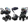 BabyLux® Bambini Passeggino Completo Set 4 in 1 - Sky Lark - incl. Navicella, Canna, Seggiolino Auto, ISOFIX Base - Carrozzina Neonati Sistema Combinato - con Borsa fasciatoio ecc.