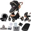 Magic ZC Passeggino Trio, Passeggino 3 in 1 con Spinta Reversibile a Due Vie, Trio Passeggini Neonati con Accessori, Carrozzina per Neonati con Design Portatile Pieghevole Un Clic (V9 Black)