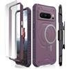 CaseBorne Custodia protettiva compatibile con Google Pixel 8 Pro, compatibile con MagSafe, sottile ma robusta, con pellicola protettiva in vetro temperato e fondina con clip per cintura, viola