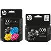 HP 2 x 308 Schwarz & 1 x 308 Farb-Tintenpatrone für Envy 6122e 6532e 6520e 6132e 6530e 6120e 6110e 6558e 6110e 6130e All-in-One-Drucker