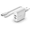 Belkin Boost Charge Doppio Caricabatteria da Parete USB-A + Cavo da USB-A a USB-C (Caricabatteria da Parete USB per Samsung, Pixel, iPad Pro e altri)