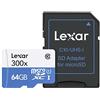 Lexar Scheda di Memoria 300x MicroSDXC da 64 GB con Adattatore, Classe 10
