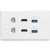 Zunate Piastra da Parete Ethernet Cat6 RJ45, Piastra da Parete Ethernet a 6 Porte, 2 × HDMI/2 × Cat6 RJ45 Ethernet/2 × USB 3.0 Piastra da Parete Senza Saldatura, Spina a Muro per TV HD a Parete, Lettori Vide