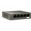Tenda PoE Switch Desktop/Parete TEF1105P-4-63W, 5-Port 10/100 Mbps, 4 Porte PoE fino a 63W, Protezione da Sovraccarico, Protezione Antifulmine Professionale,Semplicità d'Uso, Cassa in Metallo