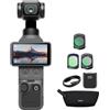 DJI Osmo Pocket 4 Combo Essential, fotocamera stabilizzata tascabile per vlog, CMOS da 1″ e 4K/240fps, 107 GB di memoria integrata (Set di 3 filtri)