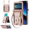 Generic Custodia a portafoglio pieghevole in pelle per Motorola Razr 50, slot elastico, supporto girevole a 360°, cinturino da polso rimovibile e cordino regolabile per donna (oro rosa)