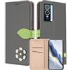 MOJIA Custodia a Portafoglio per Vivo Y76 5G / Y76s, Cover in Pelle PU Flip con Fiore e Chiusura Magnetica Foglia, Slot Carte, Funzione Stand.-Green