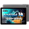 Hasskya 2024 Tablet 10 Pollici Android 14 compresse, 12GB RAM + 128GB ROM (Espandere a 1TB), Octa Core 1280 * 800 IPS HD Display, Unisoc A523 CPU, 5G/2.4G WiFi, Dual 5MP + 8MP Fotocamera, (Grigio)