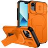 xinyunew custodia per iPhone 13/iPhone 14 con ring stand magnetico, cover militare antiurto con protezione fotocamera scorrevole compatible with MagSafe ricarica wireless Arancione