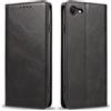 Mixroom - Custodia Cover Case a Libro Nero per iPhone SE 2020 con Stand in Ecopelle Chiusura Magnetica Formato Portafoglio Parte Interna in TPU Morbida con Bordi Piatti