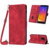 Mo-Beauty Custodia per Samsung Galaxy J6 2018/J600, PU Pelle Portafoglio Flip Custodia a tracolla [Supporto] [Scomparto per carte] [Chiusura Magnetica] Cover per Samsung J6 2018 - Rosso