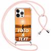 Xylota Cover Personalizzate con Cordino per iPhone 16 Pro Max, Personalizzata con Foto Testi Immagine Custodia, Personalizzato Case con Laccio Tracolla per iPhone 16 Pro Max 6,9'', rosa 01