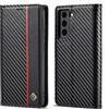 YKTO Custodia Fibra Carbonio per Samsung Galaxy S21 FE 5G Cover Sottile Pelle di Carbonio Magnetica Portafoglio Robusto Pannello PC Fibra Carbonio + Antiurto TPU + [Slot per schede],Linea rossa verticale
